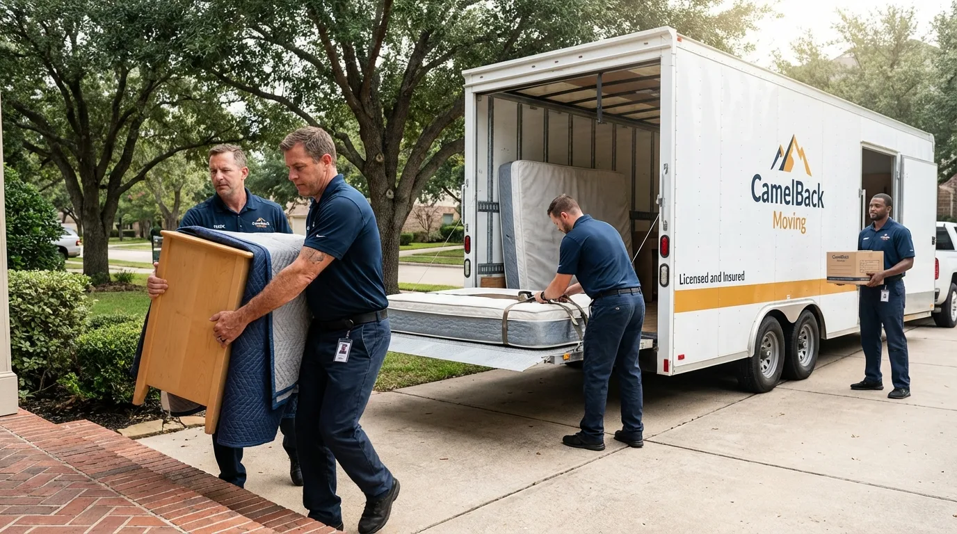 Crew loading residential truck for cross-state move from Oregon, WI