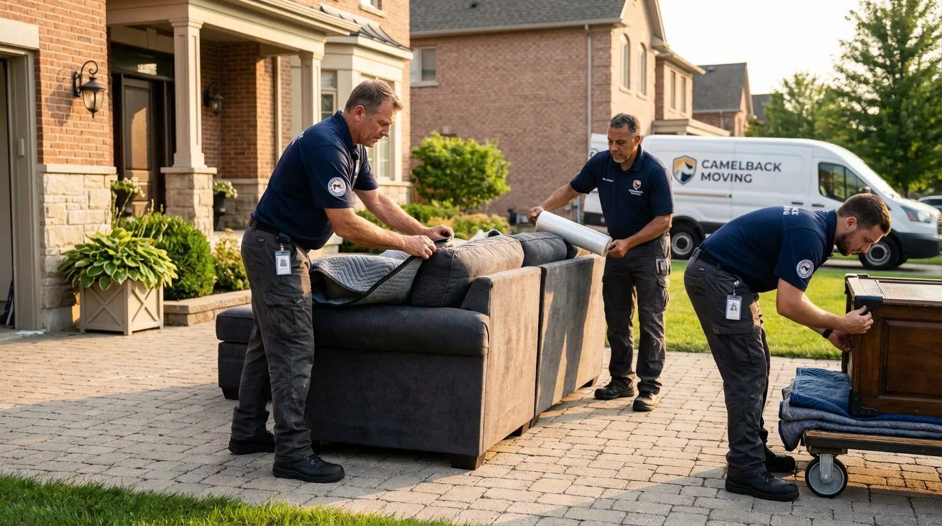 Large estate moving crew wrapping furniture in Oregon, WI